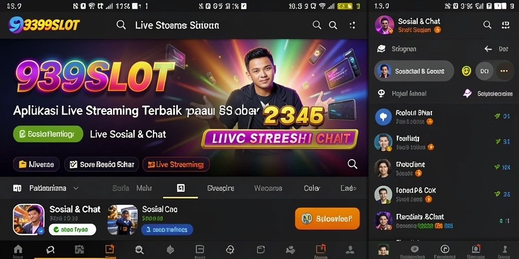 Tampilan antarmuka aplikasi <strong>9399SLOT</strong> yang menarik dan interaktif untuk Live Streaming.