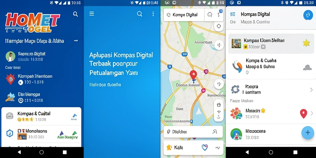 Antarmuka HOMETOGEL menampilkan kompas digital yang intuitif dan informasi cuaca.