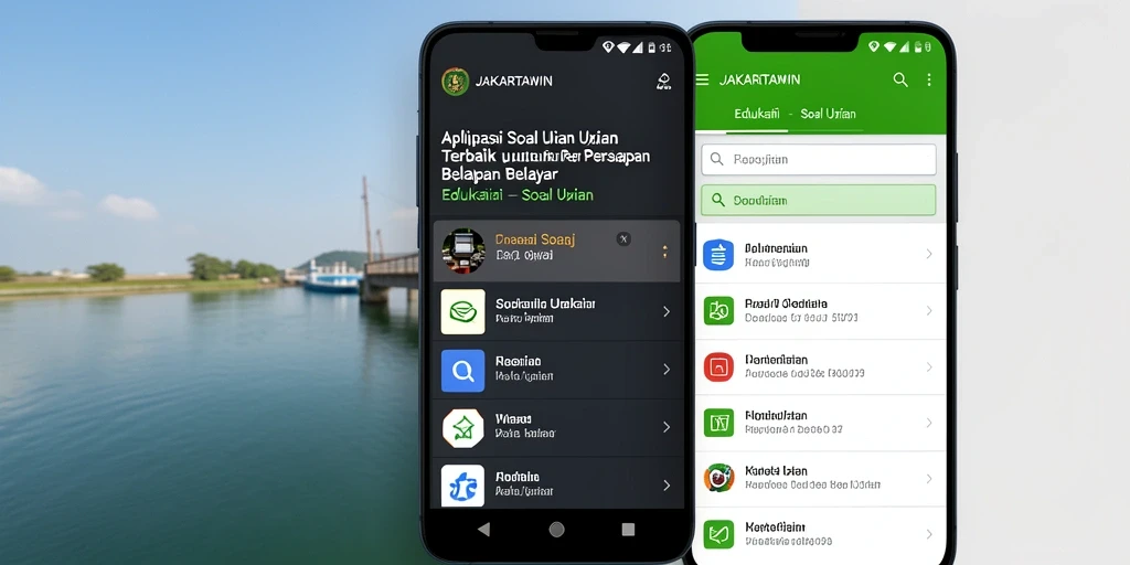 Antarmuka pengguna JAKARTAWIN dengan berbagai pilihan soal ujian.