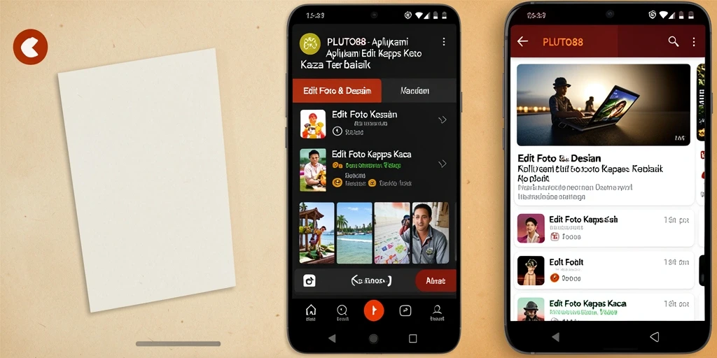 Screenshot aplikasi PLUTO88 menampilkan alat editing foto kertas kaca.